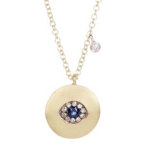 Meira T 14K Yellow Gold Blue Sapphire & Diamonds Evil Eye Pendant Necklace